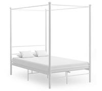 vidaXL Cadre de lit double à baldaquin 140x200 cm Métal blanc avec sommier à lattes