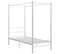 vidaXL Cadre de lit à baldaquin – Sommier à lattes métal blanc 90x200 cm, sans matelas