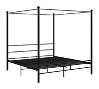 vidaXL Cadre de Lit à Baldaquin Sommier à Lattes Lit Double Adulte Cadre à Lattes sur Pied Chambre à Coucher Maison Intérieur Noir Métal 180x200 cm