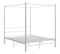 vidaXL Cadre de Lit à Baldaquin Sommier à Lattes Lit Double Adulte Cadre à Lattes sur Pied Chambre à Coucher Maison Intérieur Blanc Métal 160x200 cm