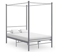 vidaXL Cadre de Lit à Baldaquin Sommier à Lattes Lit Double Adulte Cadre à Lattes sur Pied Chambre à Coucher Maison Intérieur Gris Métal 140x200 cm