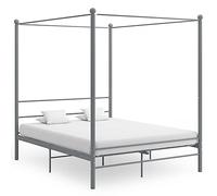 vidaXL Cadre de Lit à Baldaquin Sommier à Lattes Lit Double Adulte Cadre à Lattes sur Pied Chambre à Coucher Maison Intérieur Gris Métal 160x200 cm