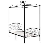 vidaXL Cadre de Lit à Baldaquin Sommier à Lattes Lit Simple Lit Adulte Cadre à Lattes Chambre à Coucher Maison Intérieur Noir Métal 100x200 cm