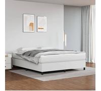 vidaXL Cadre de lit rembourré à ressorts – Lit double 160x200 cm, similicuir blanc, sommier à lattes