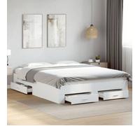 vidaXL Cadre de lit à tiroirs blanc 160x200cm bois d'ingénierie, lit, lit de rangement, cadre de lit double, lit double, 3280370