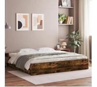 vidaXL Cadre de lit à tiroirs chêne fumé 160x200 cm bois d'ingénierie, lit, lit de rangement, cadre de lit double, lit double Marron