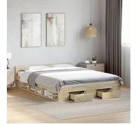 vidaXL Cadre de lit à tiroirs chêne sonoma 160x200cm bois d'ingénierie, lit, lit de rangement, cadre de lit double, lit double Marron