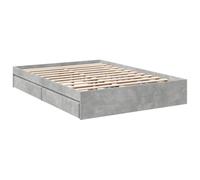 vidaXL Cadre de lit à tiroirs 135x190 cm Gris béton Bois d'ingénierie Sans matelas