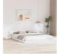 vidaXL Cadre de lit au sol avec tables de chevet Blanc 200x200cm Bois massif Design intégré de style japonais Lit plateforme 872387