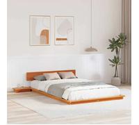 vidaXL Cadre de Lit au Sol Avec Tables de Chevet Marron Ciré 120X190Cm Bois Massif Design Japonais Et Rangements Sous Lit 872412