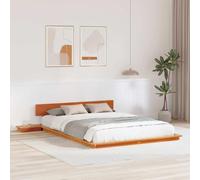 vidaXL Cadre de lit au Sol avec Tables de Chevet Marron ciré 140X200Cm Bois Massif Design élégant pour Chambre d'adulte Lit Plateforme Mobilier en pin de Style Japonais 140 x 200 cm Deux Tables de Nu