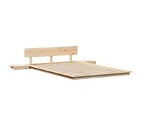 vidaXL Cadre de lit au Sol avec Tables de Chevet Naturel 135x190Cm Bois de pin Massif Design intégré Solution de Rangement mobilier Chambre Adulte Style Japonais Plateforme tête de lit élégante