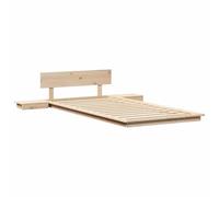 vidaXL Cadre de lit au Sol avec Tables de Chevet Naturel 90X190cm en Bois de pin Massif Design intégré Solution de Rangement mobilier pour Chambre à Coucher de Style Japonais Minimaliste Durable sous
