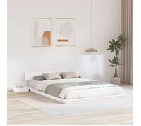 vidaXL Cadre de lit au sol avec tables de nuit blanc 140X200Cm en bois massif design intégré solution de rangement mobilier 872399