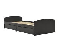 Vidaxl Cadre De Lit Avec 2 Tiroirs Gris Bois De Pin Massif 90x200 Cm Marron