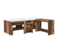 vidaXL Cadre de Lit avec Bureau 2 pc Bois Ancien Bois d'ingénierie, Cadre de lit Moderne, Espace de Travail Compact, Design à Lattes en Bois, Combo Meuble Fonctionnel