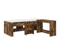 vidaXL Cadre de Lit avec Bureau 2 pc Chêne fumé Bois d'ingénierie, Cadre de lit Moderne, Espace de Travail Compact, Design à Lattes en Bois, Combo Meuble Fonctionnel