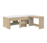 vidaXL Cadre de Lit avec Bureau 2 pc Chêne Sonoma Bois d'ingénierie, Cadre de lit Moderne, Espace de Travail Compact, Design à Lattes en Bois, Combo Meuble Fonctionnel