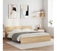 vidaXL Cadre de lit double 200x200 cm avec tête de lit et LED, sommier à lattes, chêne Sonoma