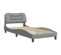 vidaXL Cadre de Lit avec LED sans Matelas Hvar, Lit Simple avec Coussin de Tête de Lit, Lit Adulte, Meuble de Chambre, Moderne, Gris Clair 90x190 cm Tissu