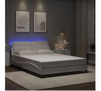 vidaXL Cadre de lit avec lumières LED blanc 140x190 cm similicuir, lit, sommier, lit en similicuir, meuble de chambre à 3214104