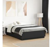 vidaXL Cadre de Lit avec Lumières LED, Lit Double avec Sommier à Lattes, Lit Adulte de Chambre, Moderne, Noir 120x190 cm Bois d'Ingénierie