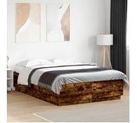 vidaXL Cadre de Lit avec Lumières LED, Lit Double avec Sommier à Lattes, Lit Adulte de Chambre, Moderne, Chêne Fumé 160x200 3209601