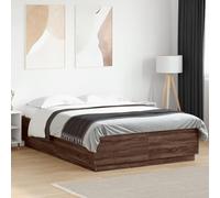 vidaXL Cadre de Lit avec Lumières LED, Lit Double avec Sommier à Lattes, Lit Adulte de Chambre, Moderne, Chêne Marron 160x200 cm Bois Ingénierie
