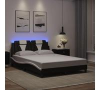 vidaXL Cadre de Lit avec Lumières LED, Lit Rembourré avec Coussin, Lit Double, Lit Adulte Chambre, Moderne, Noir Blanc 140x190 cm Similicuir