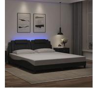 vidaXL Cadre de Lit avec Lumières LED, Lit Rembourré avec Coussin, Lit Double, Lit Adulte Chambre, Moderne, Noir 180x200 cm 3214036