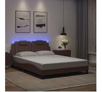 vidaXL Cadre de Lit avec Lumières LED Lit Rembourré avec Coussin Lit Double Lit Adulte Chambre Moderne Marron 140x190 3214017