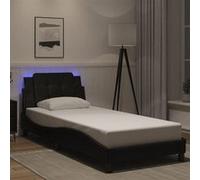 vidaXL Cadre de lit rembourré avec lumières LED similicuir noir 90x190 cm