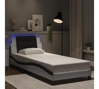 vidaXL Cadre de lit rembourré avec lumières LED Similicuir 80x200 cm Blanc/Noir