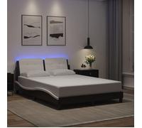 vidaXL Cadre de lit avec lumières LED noir blanc 140x190 cm similicuir, lit, sommier, lit en similicuir, meuble de chambre à