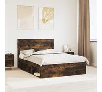 vidaXL Cadre de lit avec matelas Chêne fumé 150 x 200 cm Pin massif