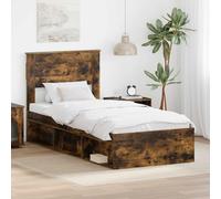 vidaXL Cadre de lit Chêne fumé 75 x 190 cm Bois de pin Massif, Chambre, Design Rectangulaire, Mobilier de Style Moderne, Matériaux Durables pour Un Confort Durable et Un Attrait Esthétique