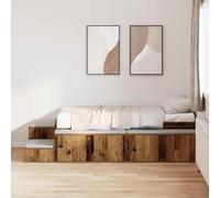 vidaXL Cadre de lit avec Rangement Bois Ancien 90 cm Bois d'ingénierie, Chambre Moderne, lit rectangulaire Compact avec étagères, Plateforme Fonctionnelle, Gain de Place pour Un chez-soi Efficace