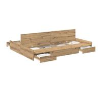 vidaXL Cadre de lit avec Rangement Chêne Artisanal 135 x 190 cm, Cadre de lit Moderne et stylé, tiroir intégré, Design Gain de Place, Bois Massif pour Organiser la Chambre