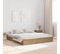 vidaXL Cadre de lit avec Rangement chêne Artisanal 200 x 200 cm, Chambre, lit Design Minimaliste, Rangement Pratique, mobilier Contemporain pour Gagner de l'espace