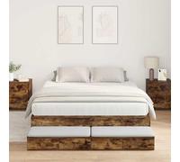 vidaXL Cadre de lit avec Rangement Chêne fumé 150X200 cm Bois d'ingénierie Tiroirs Pratiques Design Moderne Assemblage Simple Mobilier de Chambre intérieur Stylé Durable Finition texturée