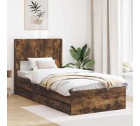 vidaXL Cadre de lit avec Rangement et tête de lit Chêne fumé, Essentiels pour la Chambre, Cadre de lit Moderne, Design rectangulaire, Rangement Pratique pour Le mobilier Contemporain