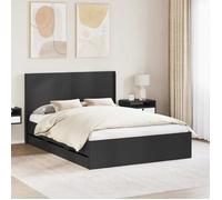 vidaXL Cadre de lit avec Rangement et tête de lit Noir 120 x 190 cm, Lit rectangulaire Chic, Cadre Moderne, Rangement Pratique, Bois ingénieur, Meubles pour Chambre organisée