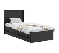 vidaXL Cadre de lit avec Rangement et tête de lit Noir 90 x 200 cm, Lit rectangulaire Chic, Cadre Moderne, Rangement Pratique, Bois ingénieur, Meubles pour Chambre organisée
