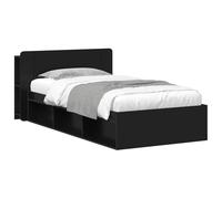 vidaXL Cadre de lit avec Rangement Noir 100 x 200 cm Bois d'ingénierie, Mobilier de Chambre Moderne, Cadre de lit en Bois rectangulaire, Rangement Pratique, Style épuré et Solutions d'organisation