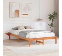 vidaXL Cadre de lit avec Tables de Chevet Marron 120 x 200 cm, Cadre de lit en pin Moderne, Design rectangulaire, Style Minimaliste, Tables intégrées, Structure Durable et Fonctionnelle.