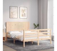 Vidaxl Cadre De Lit Avec Tête De Lit 140x190 Cm Bois Massif Marron
