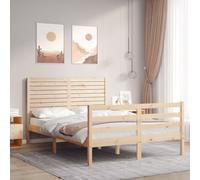 Vidaxl Cadre De Lit Avec Tête De Lit 140x190 Cm Bois Massif Marron