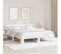 vidaXL Cadre de Lit avec Tête de Lit 180X200 cm Bois Massif Pin Blanc Design Minimaliste Pas de Sommier Nécessaire Solide 872432
