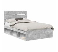 vidaXL Cadre de lit avec tête de lit Béton 120 x 190 cm Pin Massif, Lit Moderne, Design rectangulaire, Cadre en pin, Chambre Minimaliste, Plateforme de Sommeil Confortable