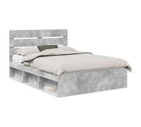 vidaXL Cadre de lit avec tête de lit Béton 140 x 200 cm Pin Massif, Lit Moderne, Design rectangulaire, Cadre en pin, Chambre Minimaliste, Plateforme de Sommeil Confortable